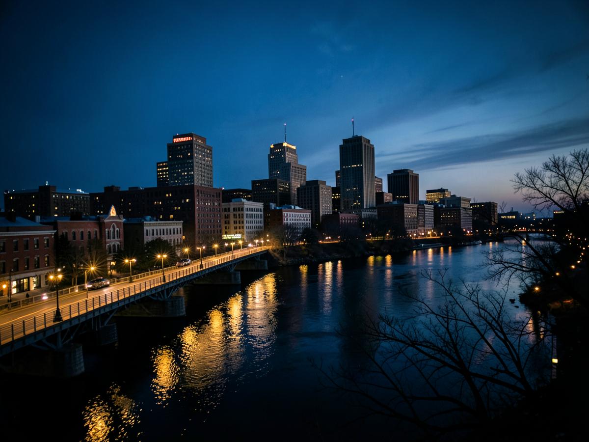 Nashville skyline at dusk across the Cumberland River